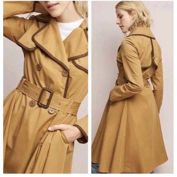 Anthropologie Jackets & Blazers - Anthropologie Ett Twa Marley Trench Tan Brown Belted Jacket Coat Size 8